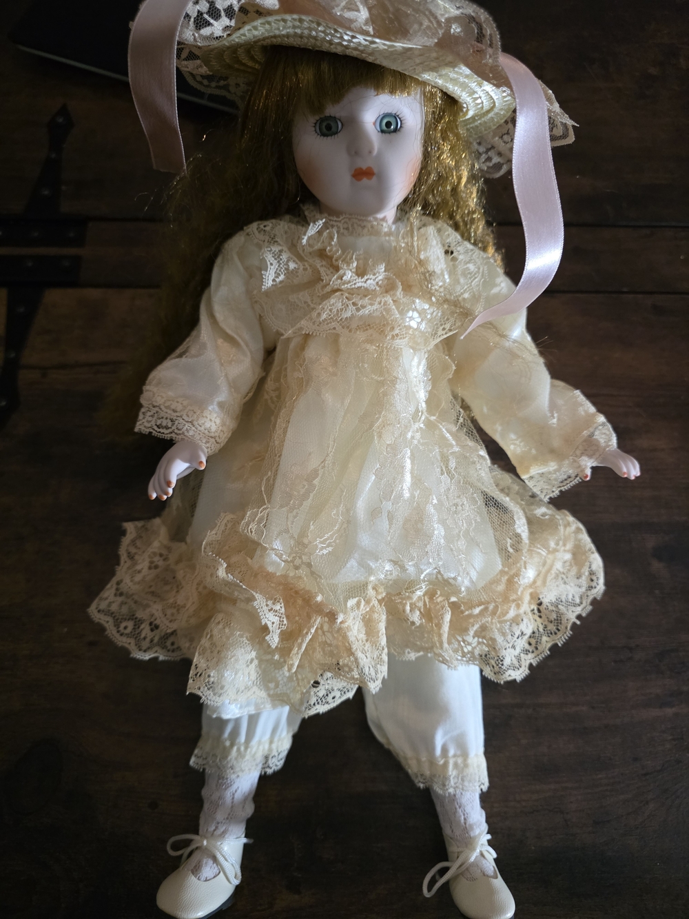 Porcelain Doll in Cream Lace Dress - Classic Kids Toy